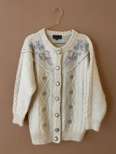 Lace Cable Vintage Cardigan L