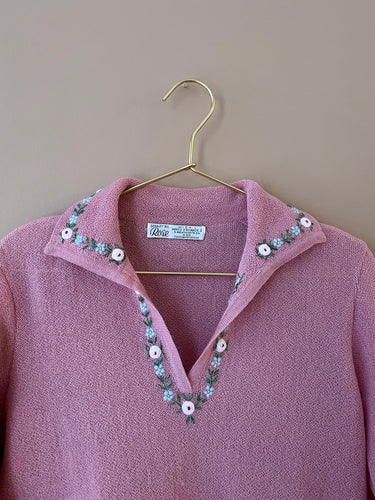 Embroidered Collar Vintage Knit Top S