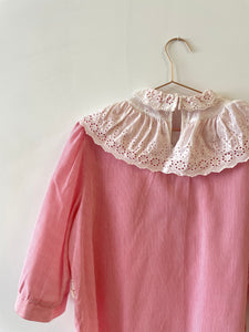 Embroidered Pink Ruffle Cotton Blouse 38