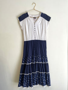 Navy Blue Folk Midi Dress M