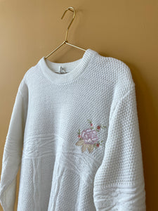 Embroidered White Vintage Sweater M-L