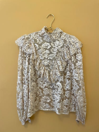 Ruffle Collar Lace Vintage Blouse M