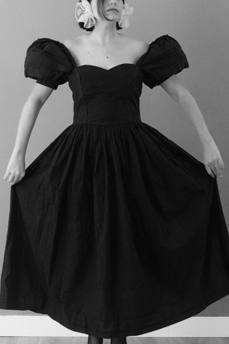 Laura Ashley Black Cotton 80s Dress M
