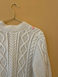 Embroidered Cable Vintage Cream Cardigan L