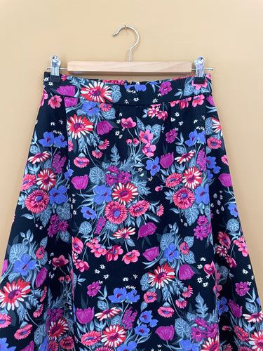 Floral Black Vintage Midi Skirt M