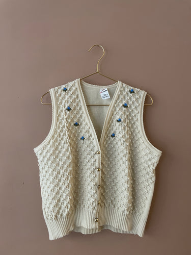 Cream Embroidered Vintage Vest M
