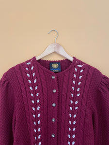 Bordeaux Lace Embroidered Vintage Cardigan M-L