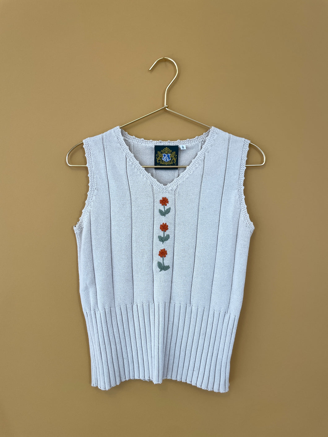 Embroidered Beige Knitted Top S