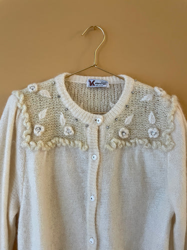 Embroidered Lurex Vintage Cream Cardigan L