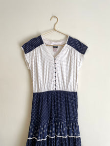 Navy Blue Folk Midi Dress M