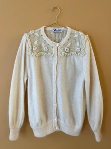 Embroidered Lurex Vintage Cream Cardigan L