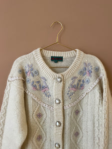 Lace Cable Vintage Cardigan L