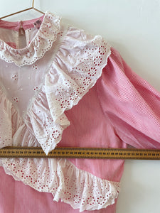 Embroidered Pink Ruffle Cotton Blouse 38