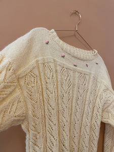 Light Yellow Handmade Embroidered Knitted Sweater L