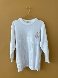 Embroidered White Vintage Sweater M-L