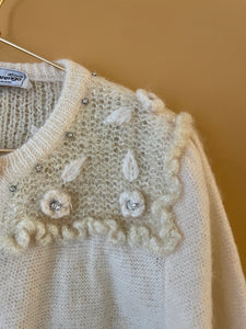 Embroidered Lurex Vintage Cream Cardigan L