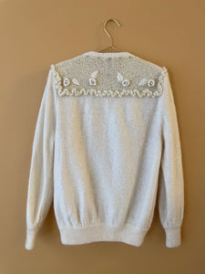 Embroidered Lurex Vintage Cream Cardigan L