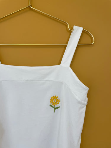 White Embroidered Cotton Vintage 90s Top S