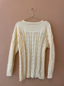 Light Yellow Handmade Embroidered Knitted Sweater L