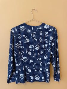 Navy Blue Print Cotton Shirt S