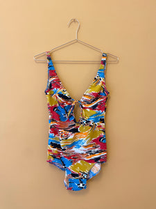 Colorful 70s Print Vintage Swimsuit S