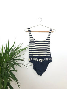 Striped Navy 90s Vintage Swimsuit S