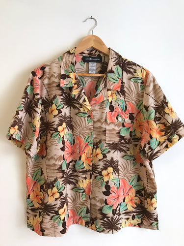 Brown Tropical Poliester Shirt L